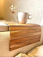 Vista 5 de Vesta Homes Juego de 2 bandejas para reposabrazos de sofá, madera de acacia, bandeja de tambor, flexible y plegable, tapete de mesa de comedor