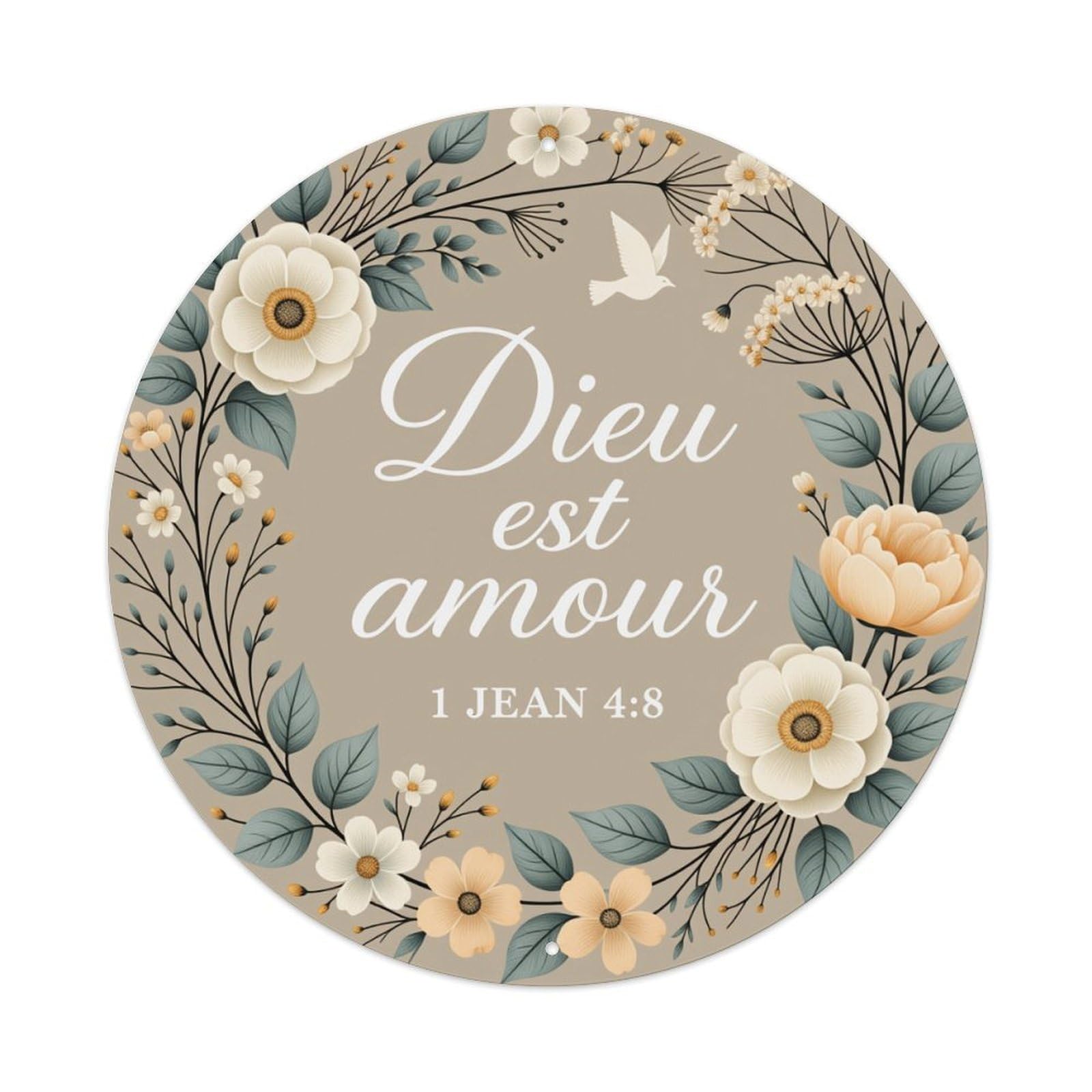 Floral Wreath With Birds And Text Round Tin Sign Vintage Style Metal Sign Home Bar Garden Wall Plaque Decor Metal Poster 8x8 Inch