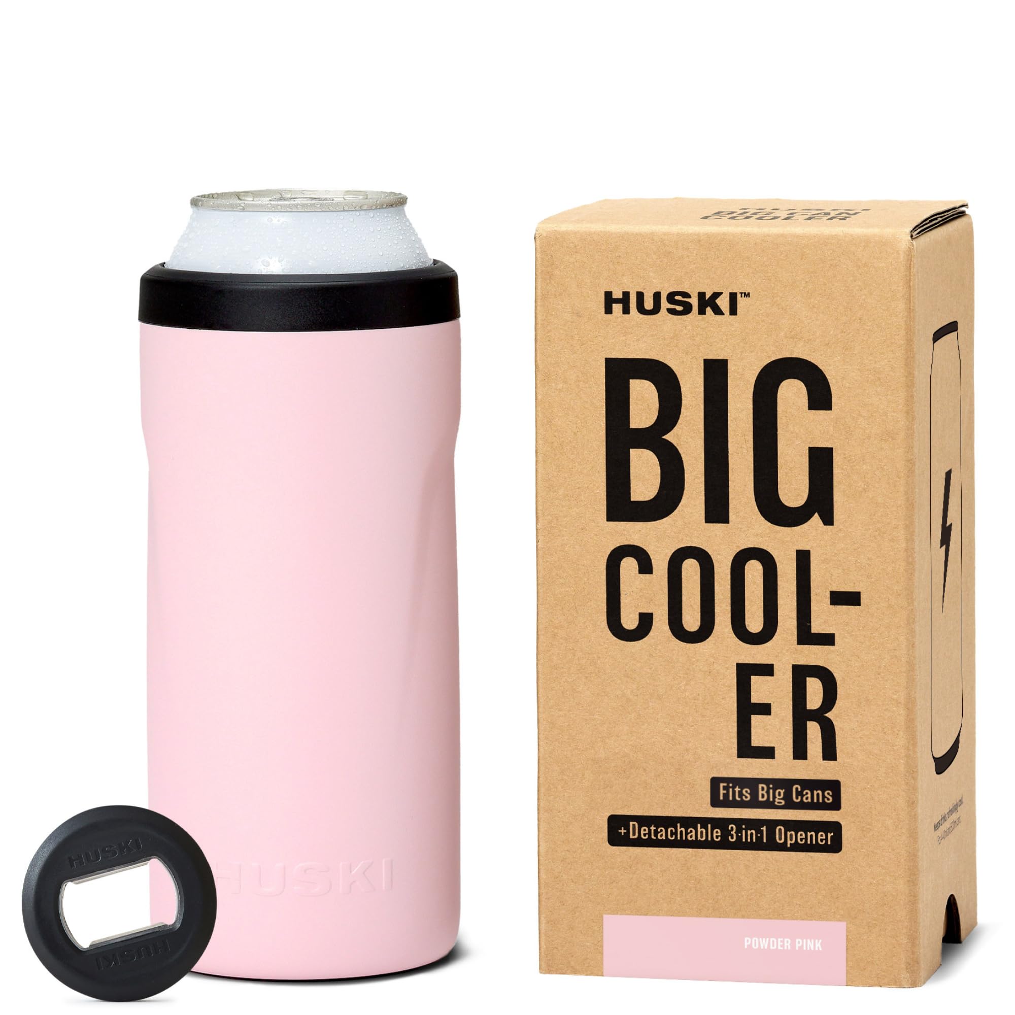 Huski Big Can Cooler | NEW | Premium 440ml & 500ml Beer & Energy Drink Cooler with Detachable 3-in-1 Opener | Triple Insulated | Keeps Cans up to 10x Colder | Doubles as a Tumbler (Powder Pink)