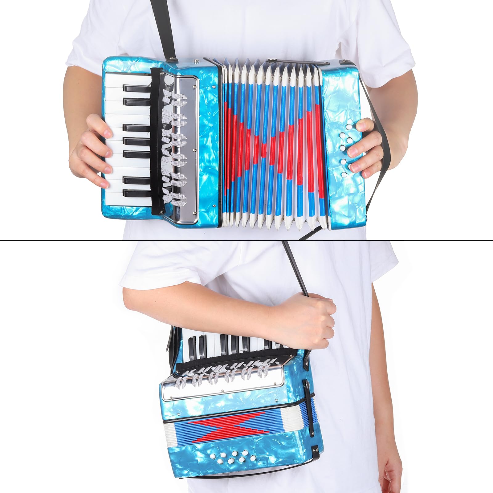 sourcing map Accordéon, 17 touches, 8 boutons de basse, mini instrument de musique léger pour enfants, débutants, éducatif, rouge