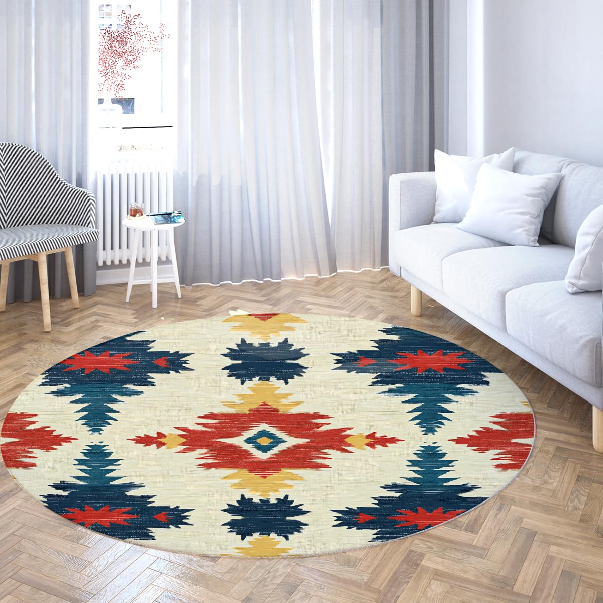 Południowo-zachodni okrągły plemienny dywan Aztec Boho Abstrakcyjna geometryczna wycieraczka miękka antypoślizgowa zmywalna miękka obręcz Meble Home Office Bar Decor 150 cm