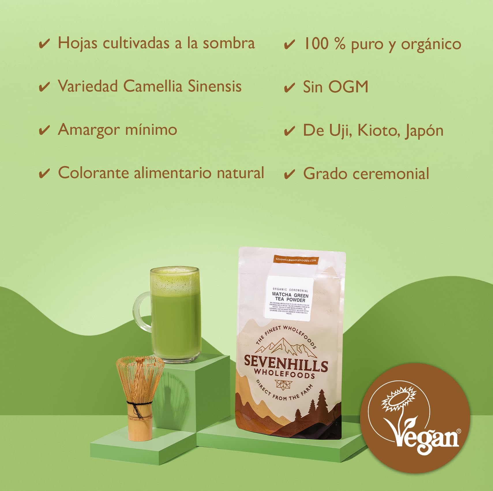 Sevenhills Wholefoods Matcha Té Verde Japonés Ceremonial Orgánico 200g, En Polvo, de Uji, Kyoto, Japon