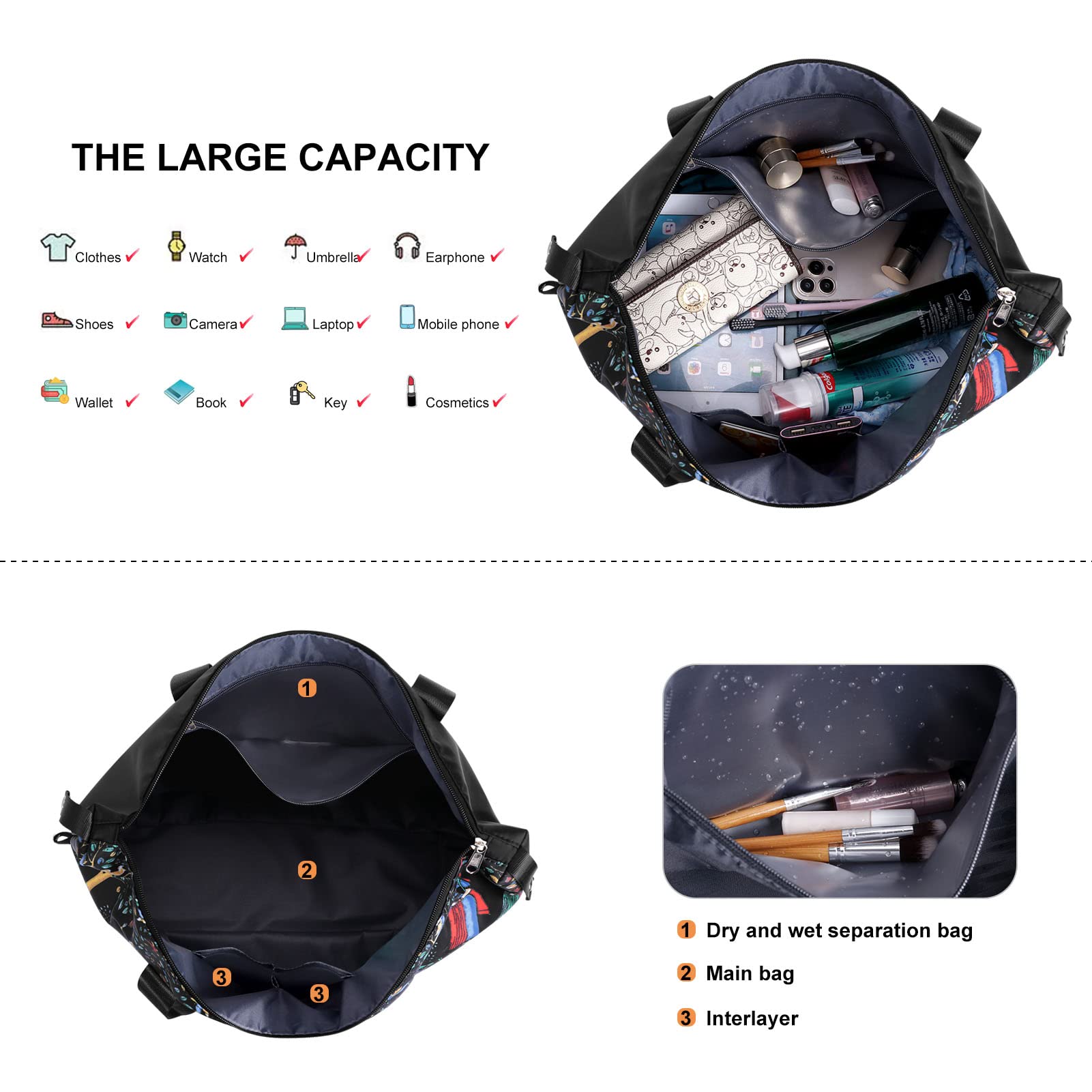 HUA ANGEL Donna Borsa da Viaggio Espandibile Leggero Sportiva Borsa da Palestra Impermeabile Tote da Palestra con Tasca di Separazione Bagnato e Secco per Viaggi Yoga Palestra Allenamento Nuoto