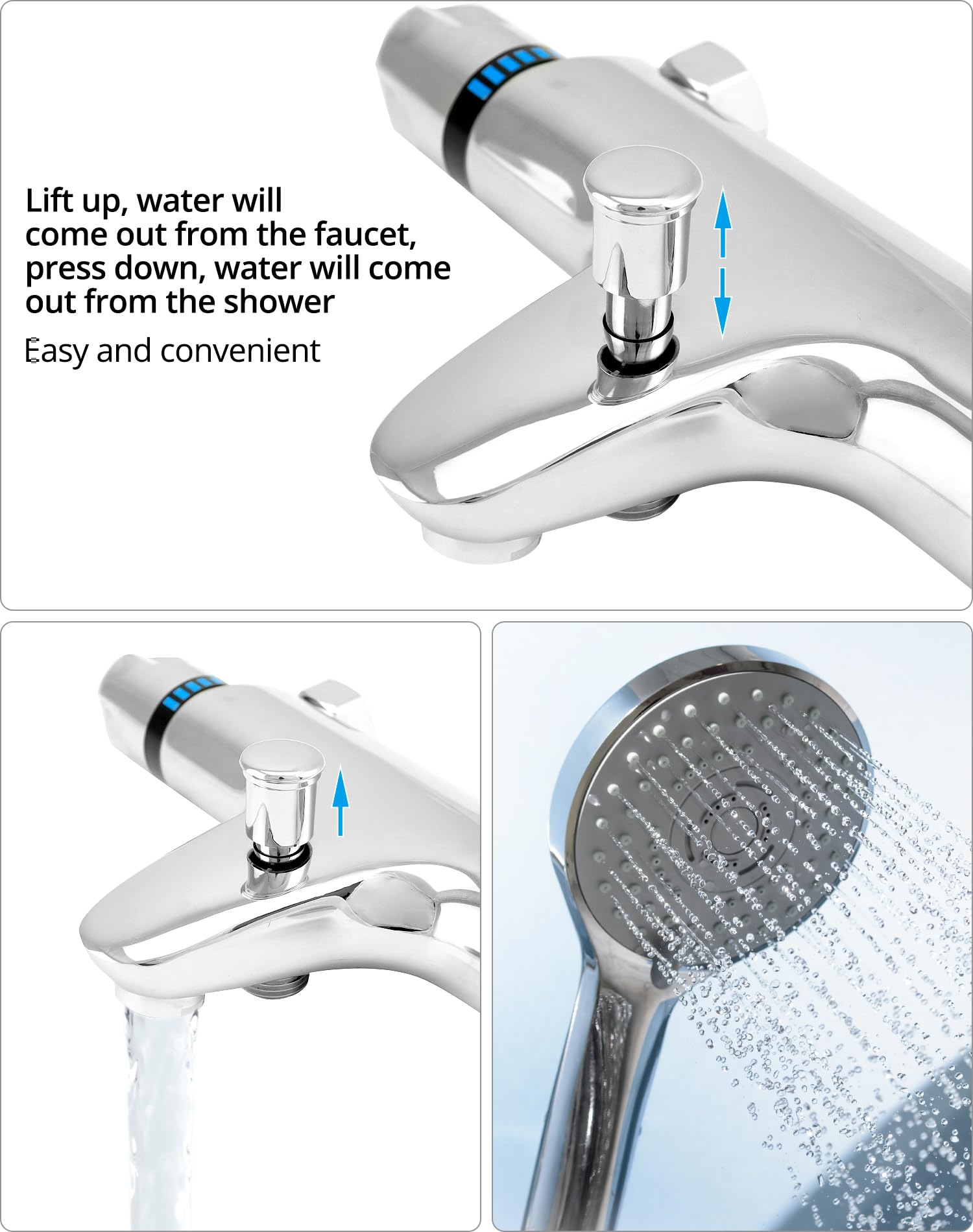 QWORK grifo ducha termostatico, salida de válvula G1/2 ", izquierda caliente derecha fría, mezclador de ducha de latón, control de temperatura constante para baño