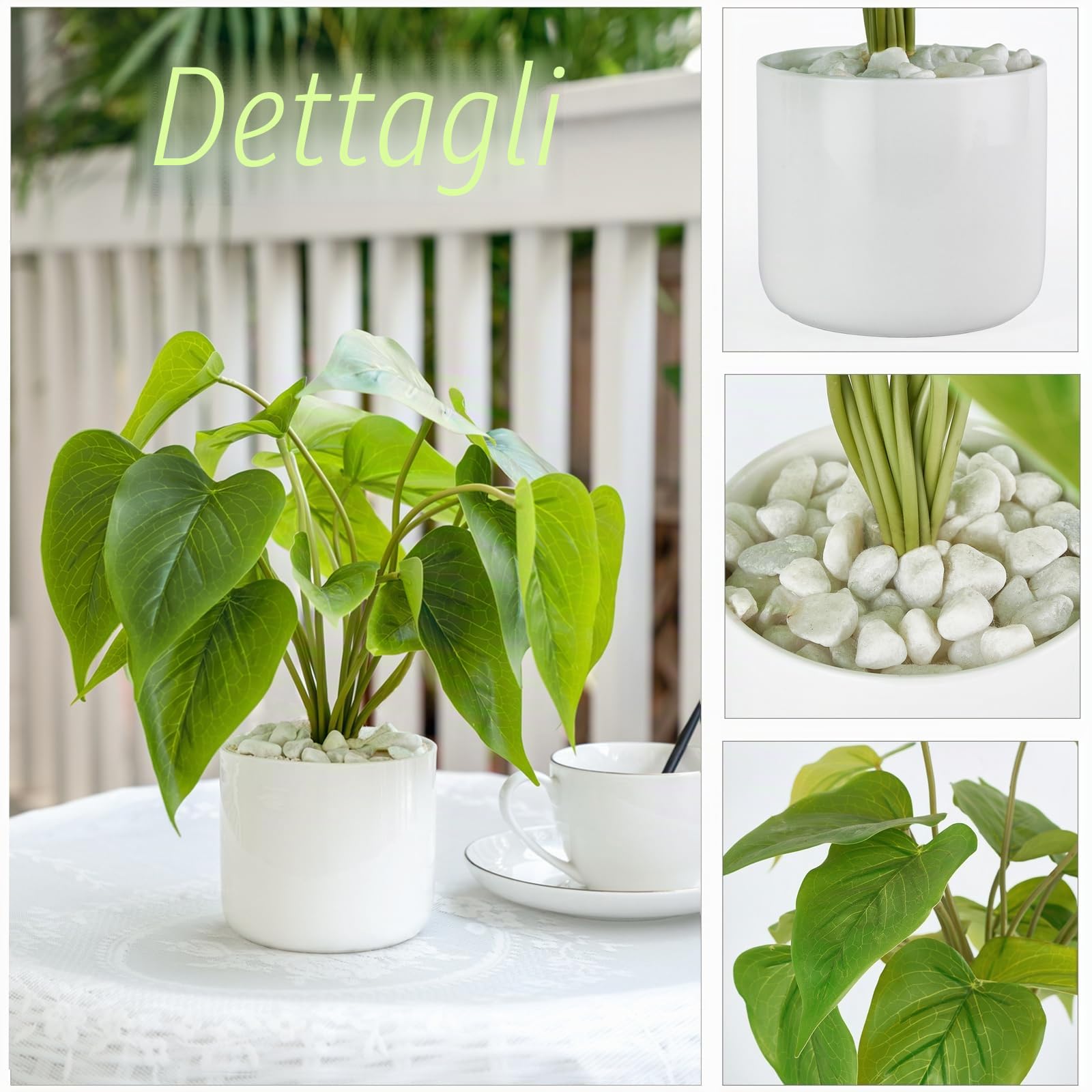 Mkono Piante finte in vaso di ceramica, piante artificiali in vaso da 28 cm, per la decorazione della casa, pianta finta foglia verde con moderna fioriera bianca per scrivania, mensola per ufficio,