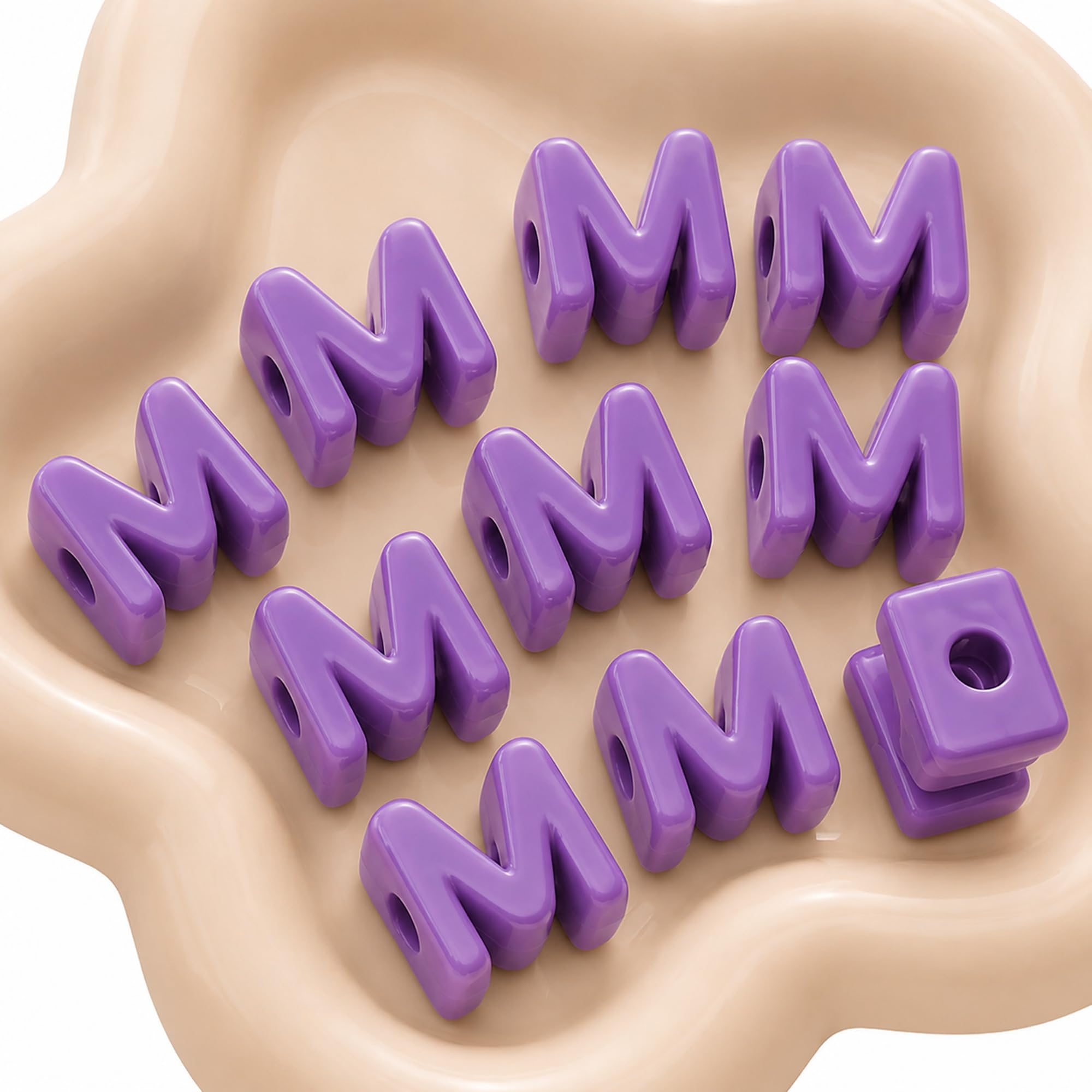 Letter Beads, 10pcs Alphabet Beads, Large Acrylic Letter Beads with 6mm Holes for Bracelet Making, Jewellery, Keyrings and Craft Projects (Purple, Letter M)