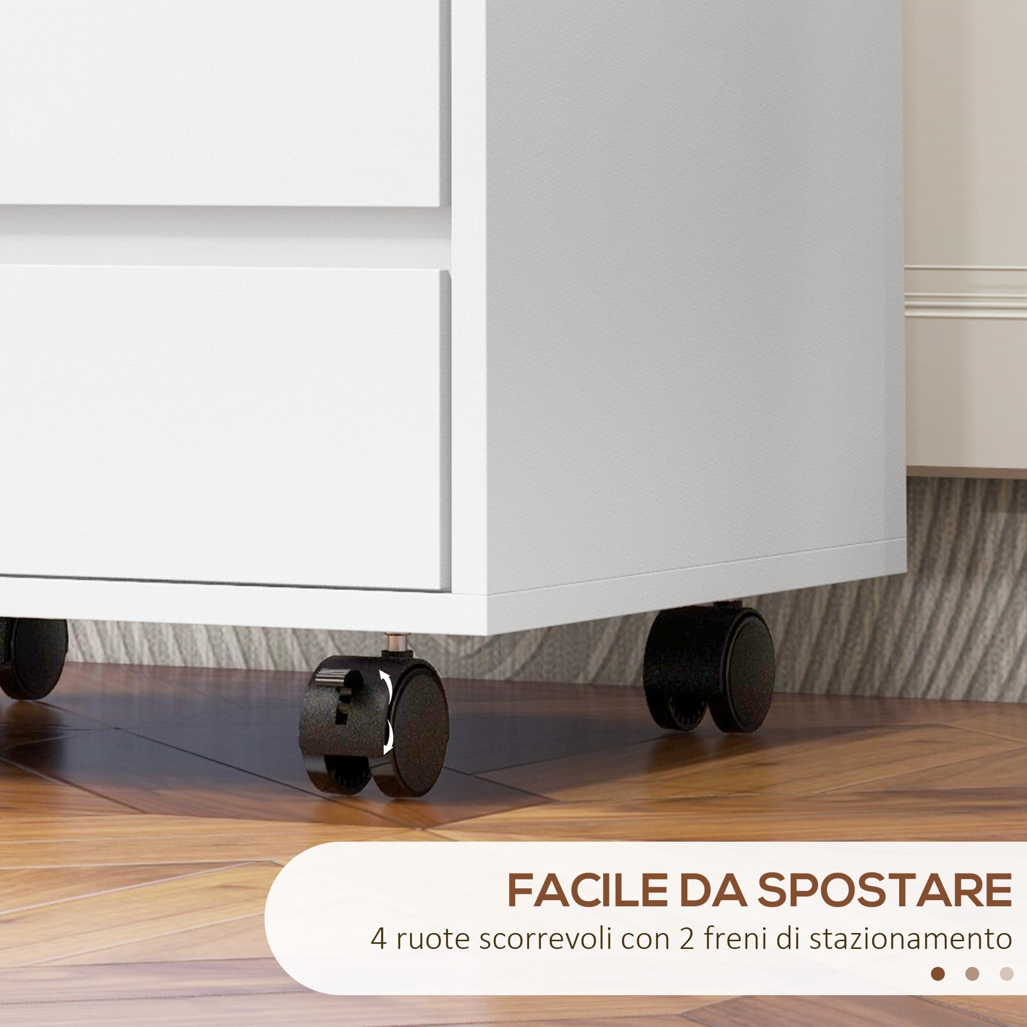 HOMCOM Schedario da Ufficio con 4 Cassetti, Ruote a Freno, Cassettiera Scrivania per Lettera/Formato A4/Legale, Cassettiera Ufficio per Studio Sotto Scrivania, 46x40x65 cm, Bianco