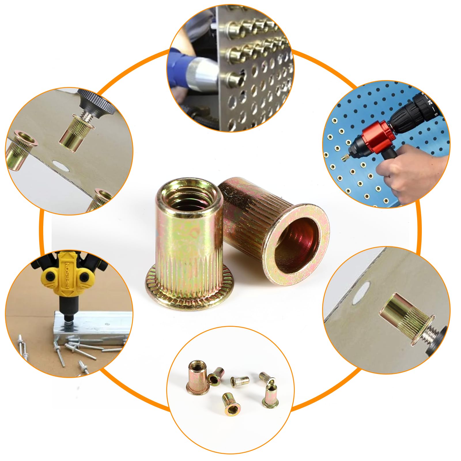 Royouzi 165 Pezzi Rivetti Filettati, Dado Per Rivetto, Kit di Dadi Rivetti in Acciaio ai Carbonio Zincato, M3 M4 M5 M6 M7 M8 M10 Inserti Filettati Adatto Per Legno, Automotive, Mobili, Decorazione.