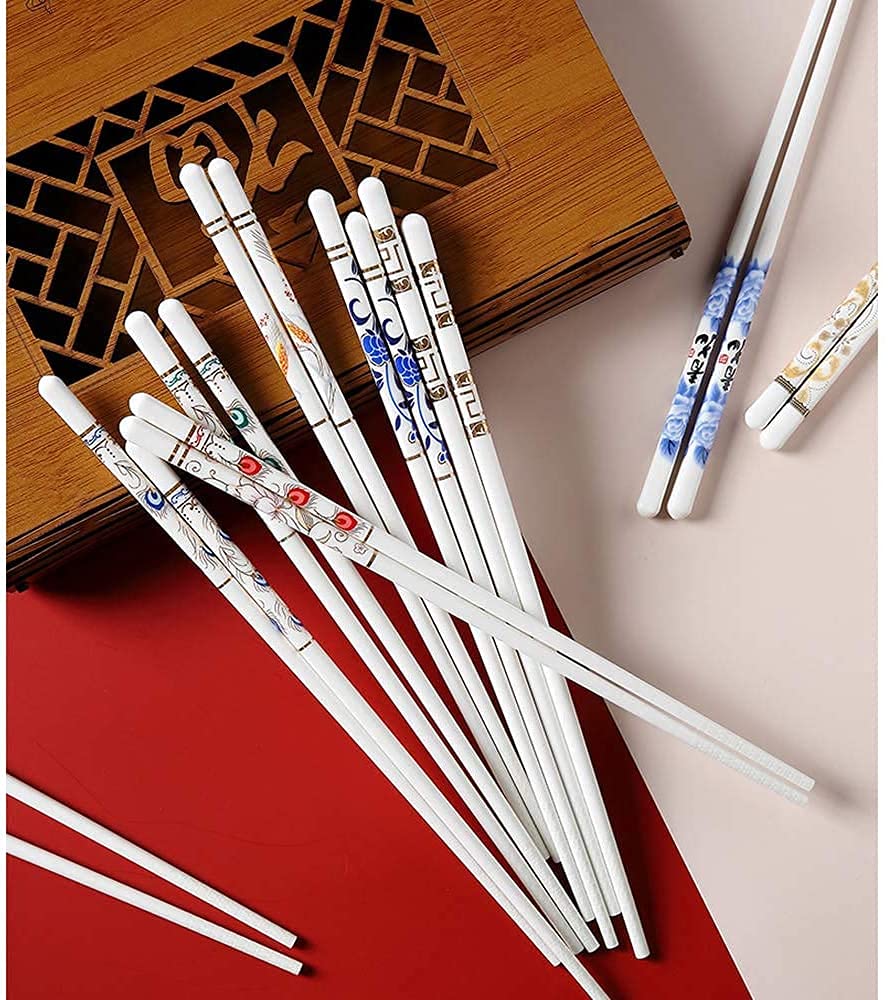 Baguettes Baguettes japonaises réutilisables Baguettes en métal 10 Paires de bagn céramique de Porcelaine réutilisables pour Un Usage Familial Sushi Nouilles Hot Pot Vaisselle Lave-Vaisselle