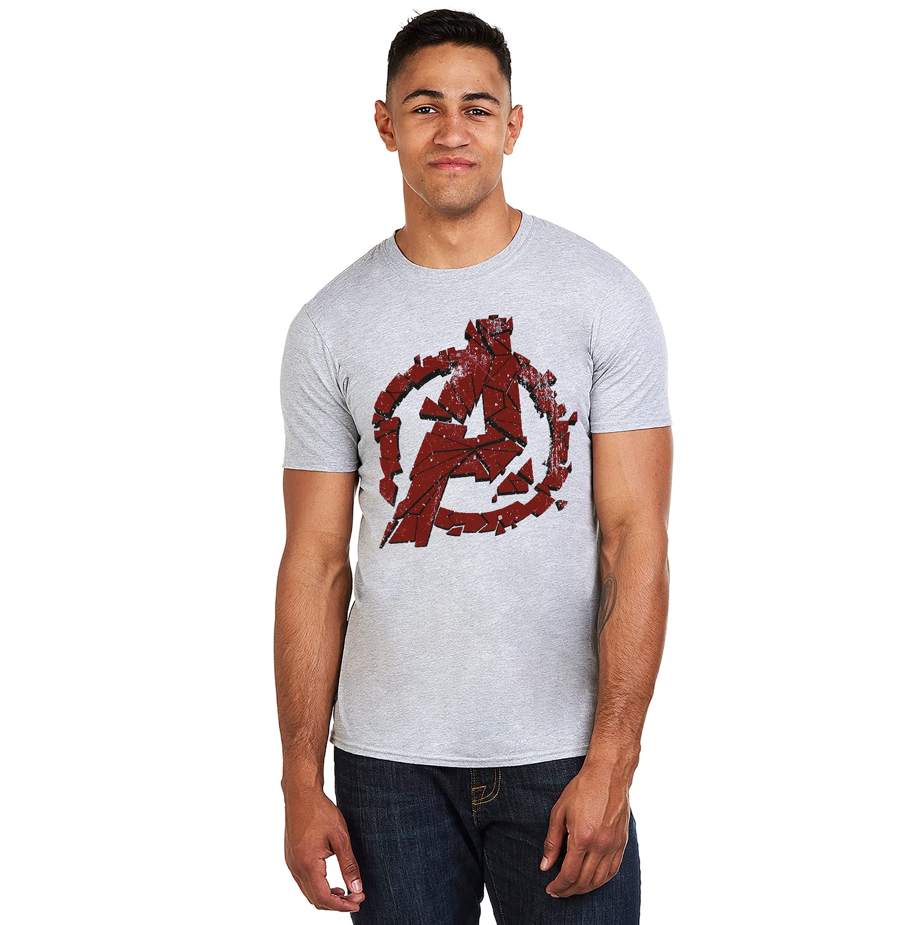 Marvel Men's Avengers Cracked T Shirt, Grey (Grey Marl Spo), S UK
