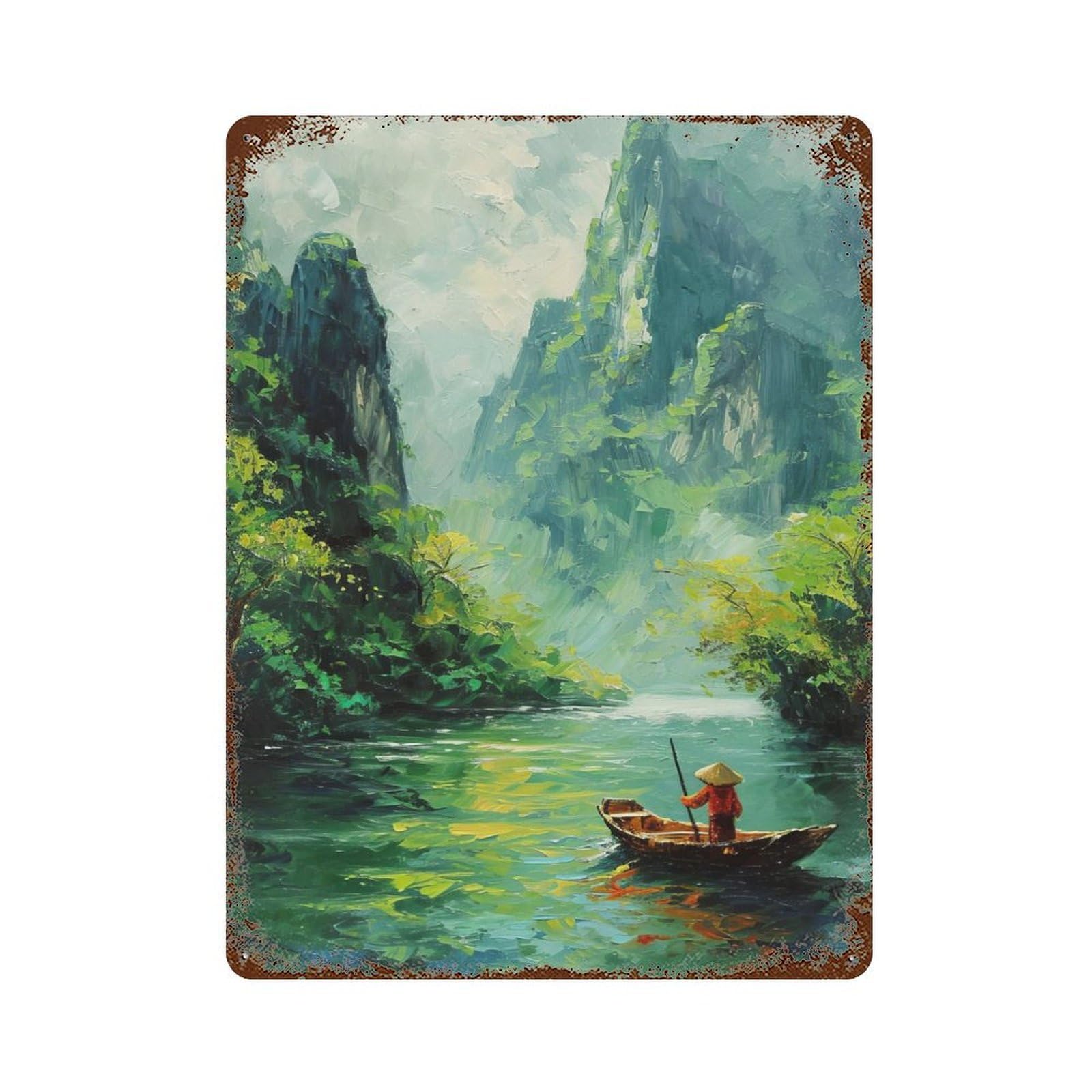 Distressed Metal Wall Sign Vietnam River Journey 15.7"x11.8", Vintage Wall Decor for Garage, Bar And Workshop Decor