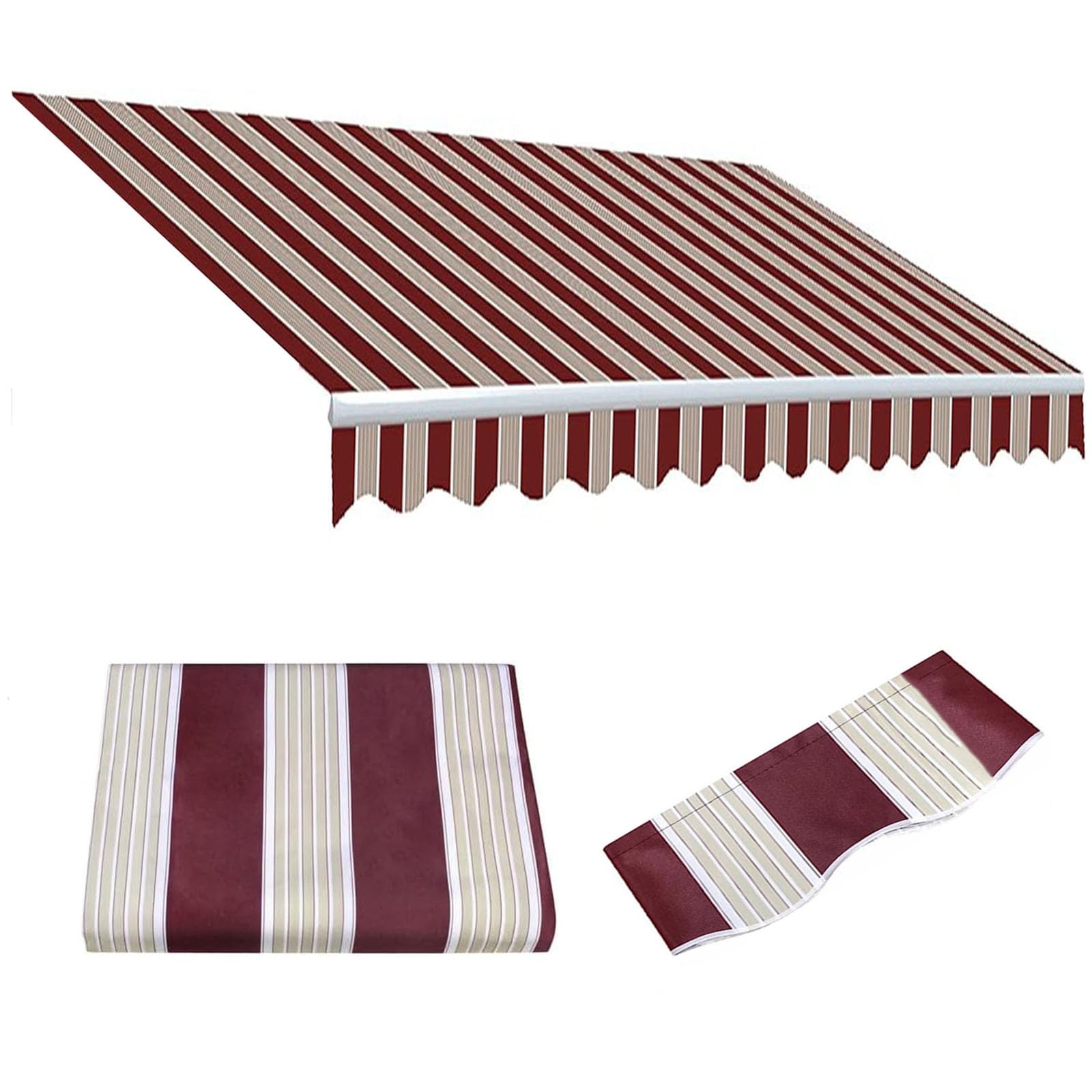 Auvent de terrasse manuel toile de rechange 6x2,5m en polyester 280g imperméable rayé