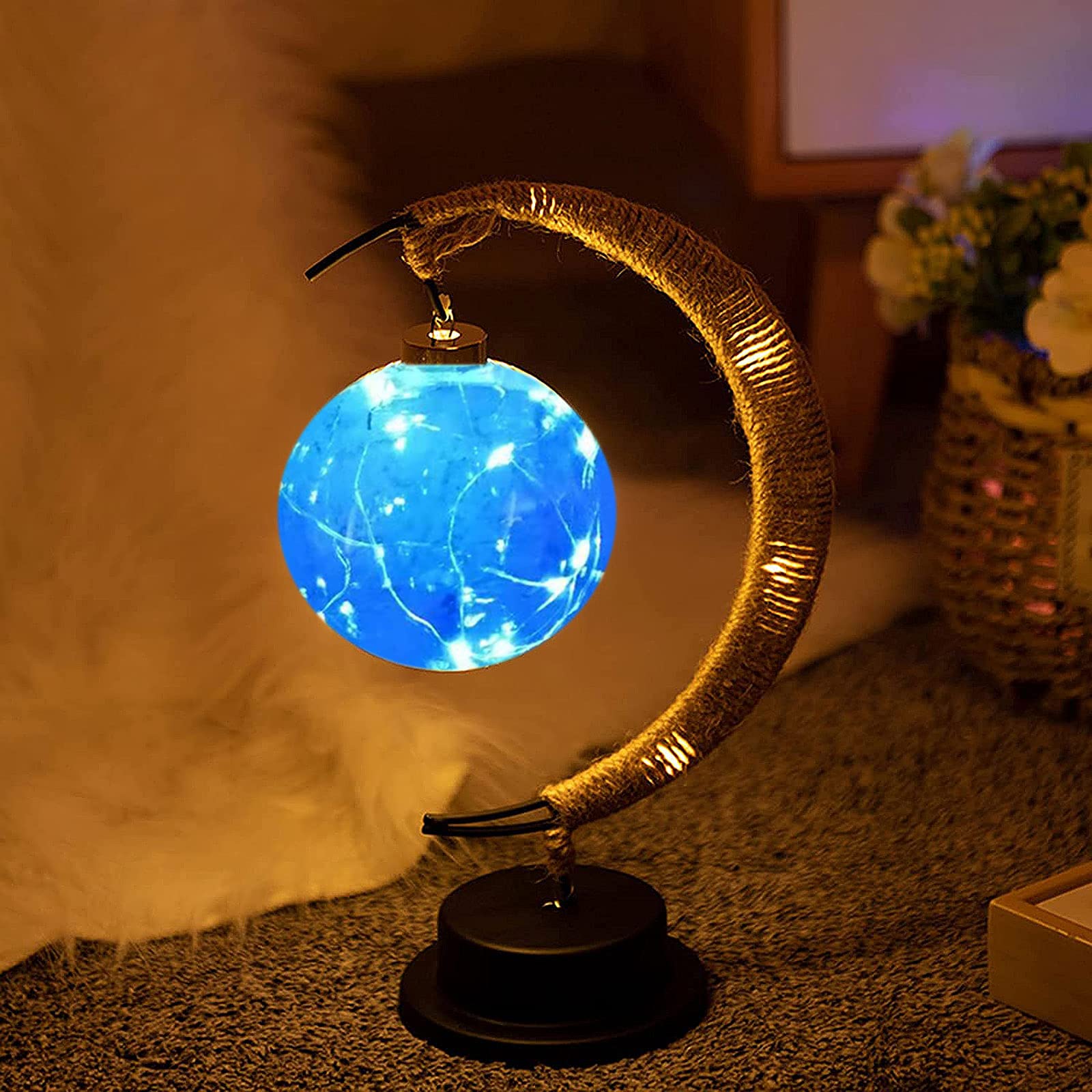 Moon Lunar LED Night Light & Stand - Romantic Soft Vintage Lamp, Galaxy Light for Kids, Hanging Magic Lunar Lamp - Birthday Gift