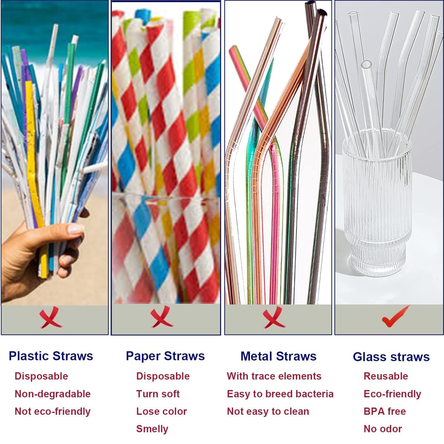 KiKiluxxa Glass Straws with Cleaning Brush -4 Multicolour Straws & 1 Cleaner - Pack of 5pcs- Clear Reusable, Elegant Alternate to for Drinking Juice, Smoothie - 7 inch Straw Length (WZ4+1) - Image 4 thumbnail
