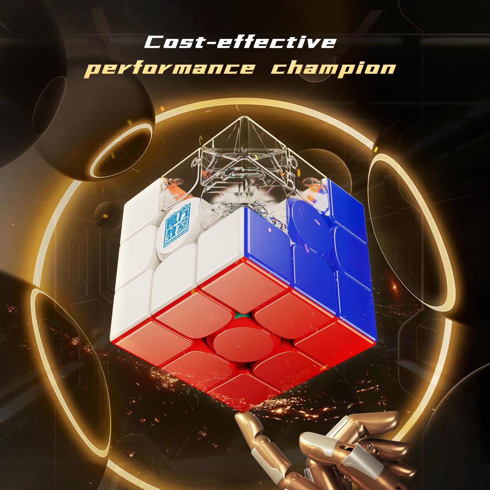 Moyu RS3M V5 2023 Ball Core UV Coated 3x3 SpeedCube con scatola di visualizzazione a forma di robot, puzzle 3x3x3 senza adesivi RS3M V5 MagLev Master Cube (MagLev+Ball-Core Magic Clothes) regalo per