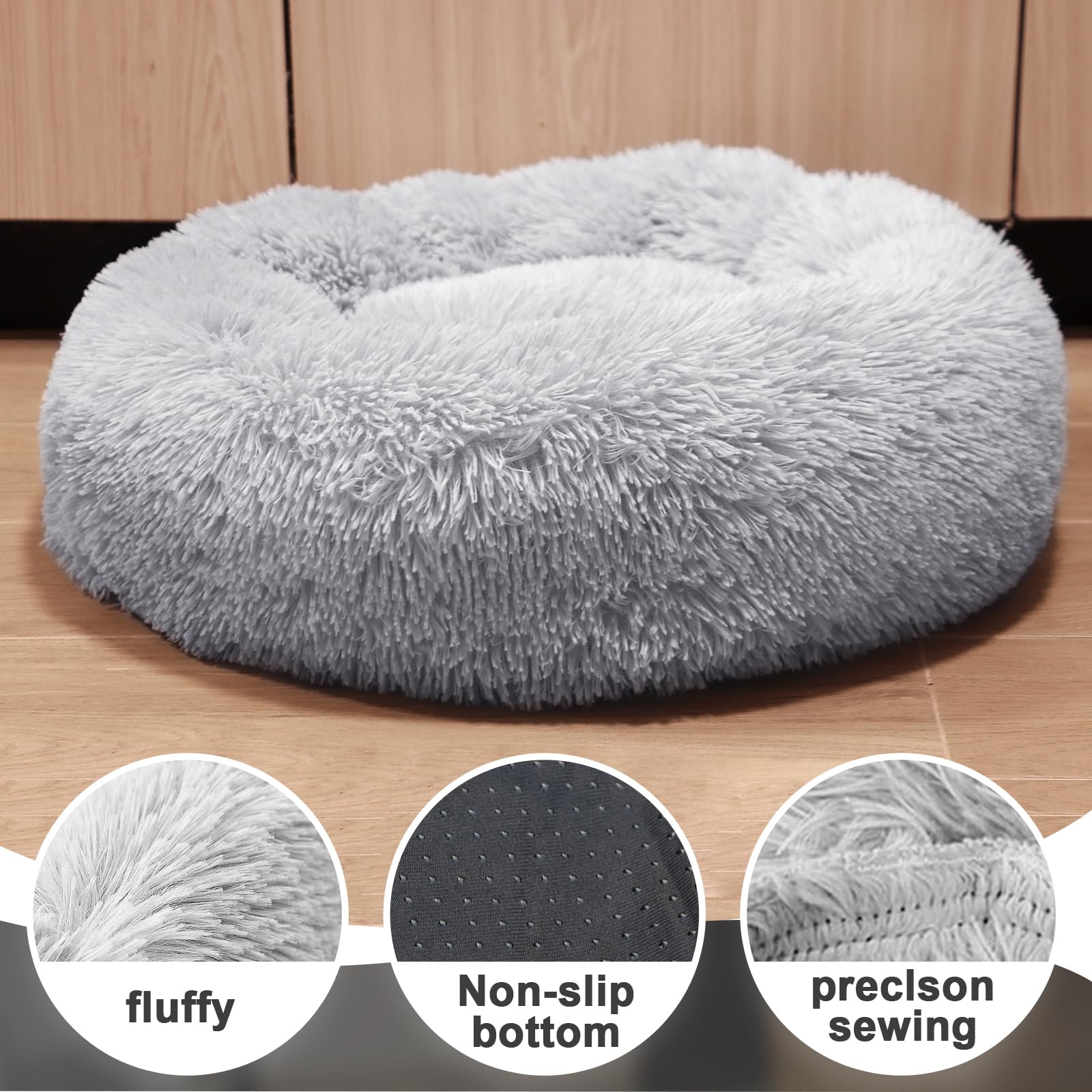 MDDK DY Letto Per Cani - Cuccia Cane Interno Morbida Rotonda, Anti-ansia e soffice Cuccia gatto interno, Base Antiscivolo e Lavabile, cuscino per cani Diametro 70 cm, Grigio Chiaro