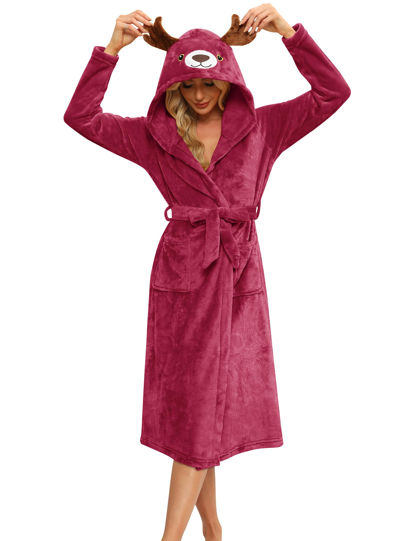 Ekouaer Womens Robe Cute Animal Bathrobes Full Length Soft House Coat with Hood for Adult S-XXL