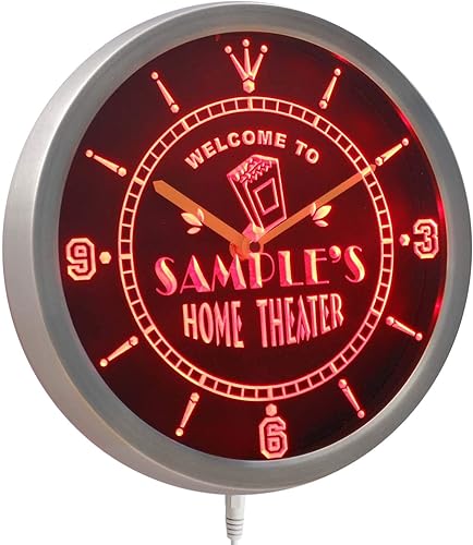 Miniatura 3 de ADVPRO Ncph-tm Reloj de pared LED de neón con texto en inglés "Home Theatre" con texto en inglés "Your Name