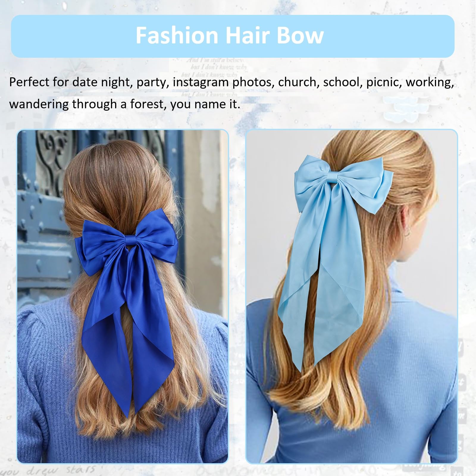 Amazon.com : Light Blue Hair Bow for Women Girls, Big Satin Bow