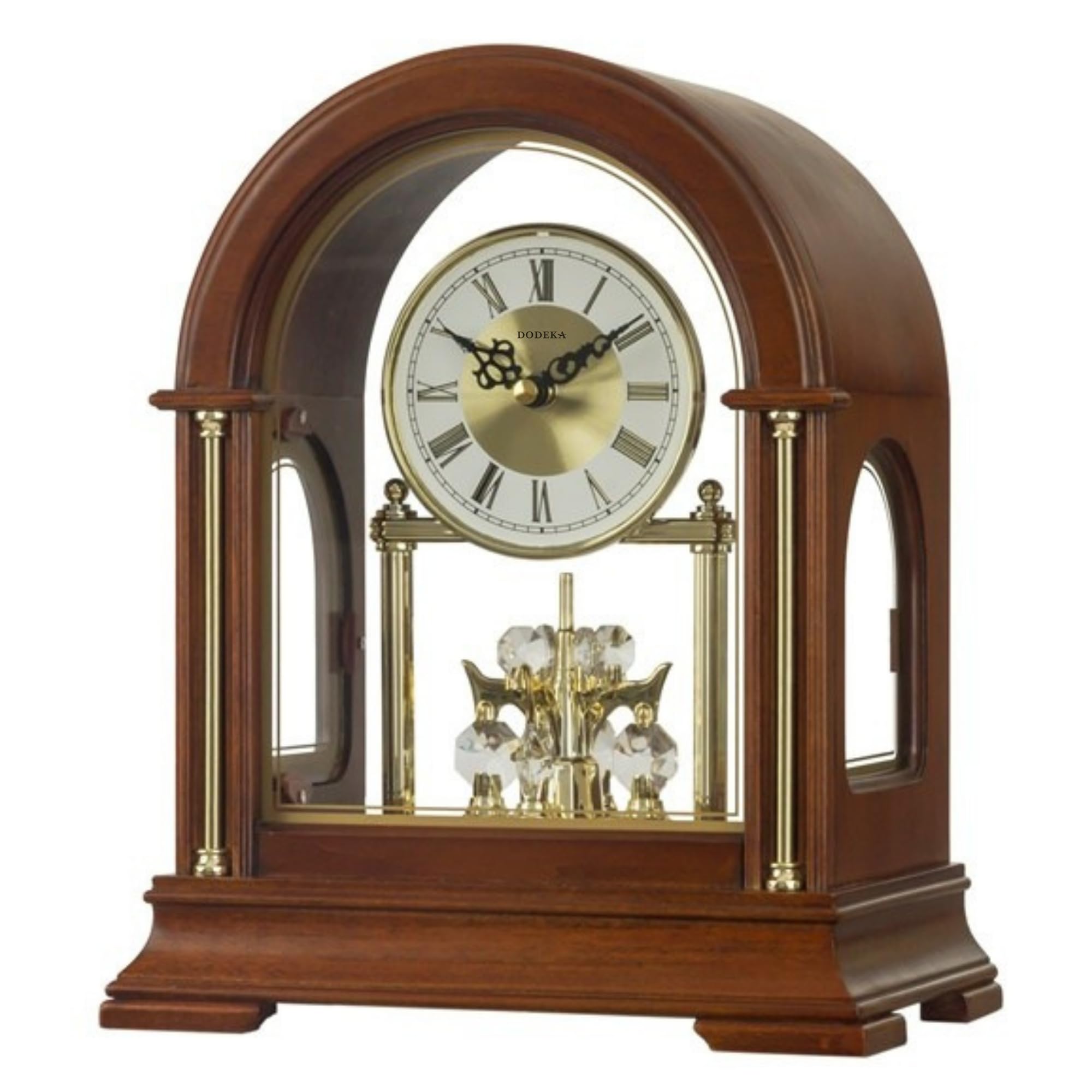 Photo 1 of DODEKA Wooden Mantel Clock TCW001DB Rotating Pendulum and Crystals Desktop Musical Hourly Chime Luxury Style for Bedroom, Home, Kitchen