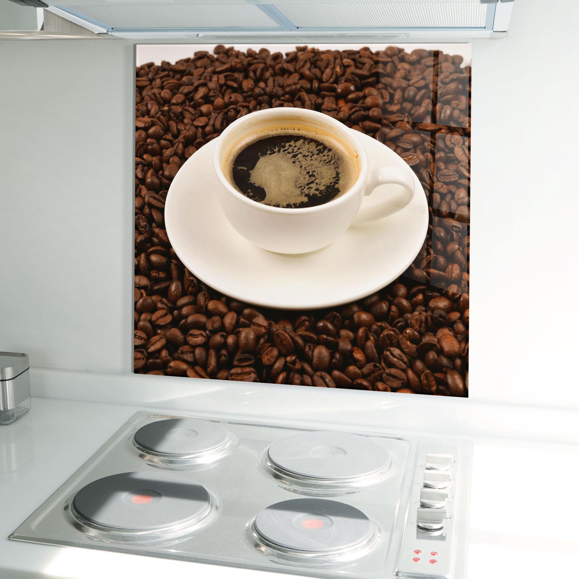 ARTHUB® Panel de Vidrio para Cocina 100x100 cm, 4mm Vidrio Templado | Protección contra Salpicaduras, Protección contra Salpicaduras para Cocina, Alimentos, Coffee Cup On Beans