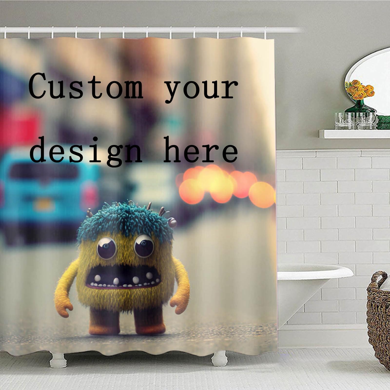 Personalised photo Shower Curtain, personalised Shower Curtain set with photo/logo/text,Personalized Photos Showers Curtains Set,Washroom Hotel Home Decor with 12 Hooks (180cmx180cm)