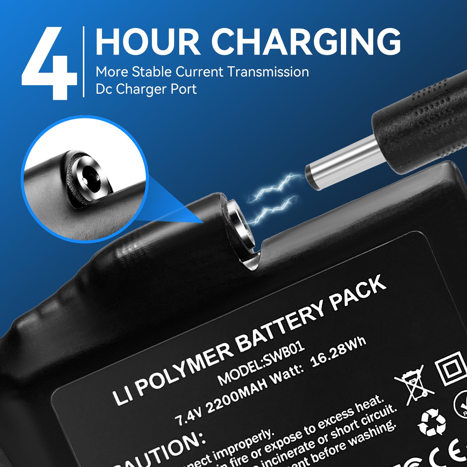 SAVIOR HEAT 7.4V 2200 mAh Rechargeable Lithium Battery, Suitable for Heated Gloves, Heated Socks