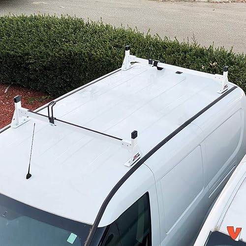 Vantech H1 2 Bar para RAM ProMaster City Steel Ladder Roof Rack 2015-On, Blanco