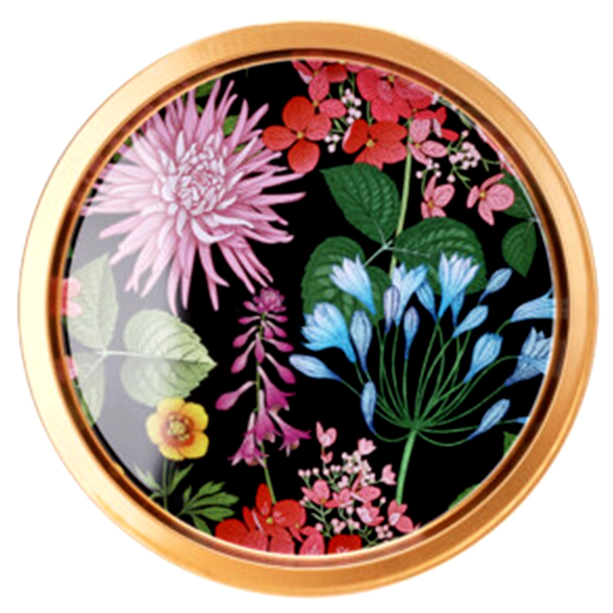 Round Serving Tray Metal Food and Drinks Beverages Coffee Tray Decorative for Parties Bars Gatherings Home Breakfast Dinner Table Tray Colourful Print Large 35.5cm (Floral)
