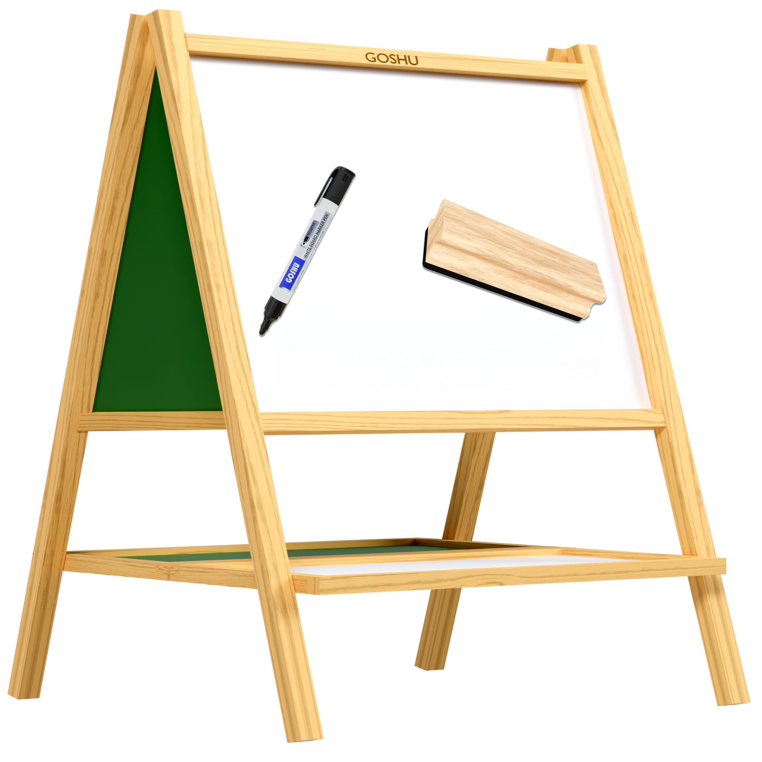 GOSHU Non Magnetic Double Sided 3 feet x4 feet Wooden Easel Stands White Board for Adults, A-Ttype Foldable Writing Board with Tray for Classroom, Office and Home Use (3x4 feet, Pack of 3 Items)-image-20