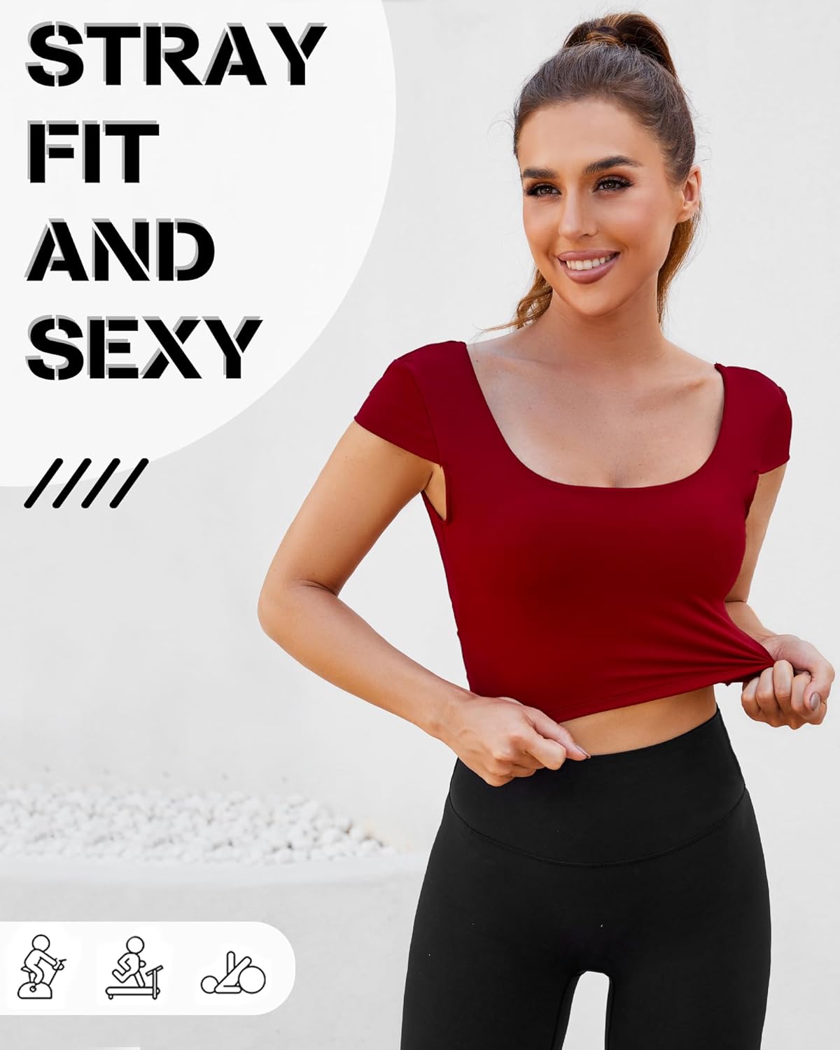 DaiLiWei Open Back Workout Tops for Women Short Sleeve Longline Sports Bras Support Crop Tank Yoga Shirts with Built in Bra - Image 8