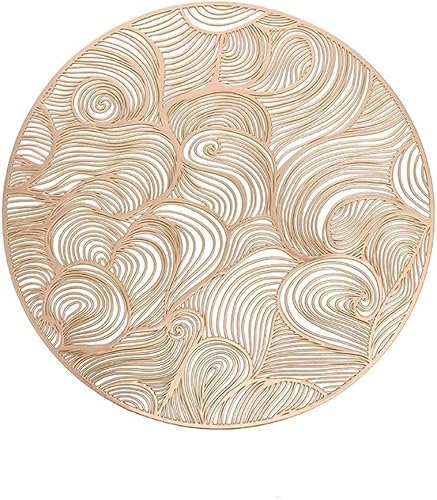 Miniatura 1 de Juego de 2 manteles individuales de vinilo prensado, manteles individuales redondos dorados metálicos huecos para comedor, boda, vacaciones, fiesta,