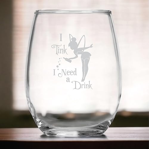 Miniatura 2 de I Tink I Need a Drink (15 oz) Tinkerbell Fairy Wine Lovers Glass - Dishwasher Safe - Funny Gag Birthday - Movie Themed Gifts - Handmade - Pixie Dust