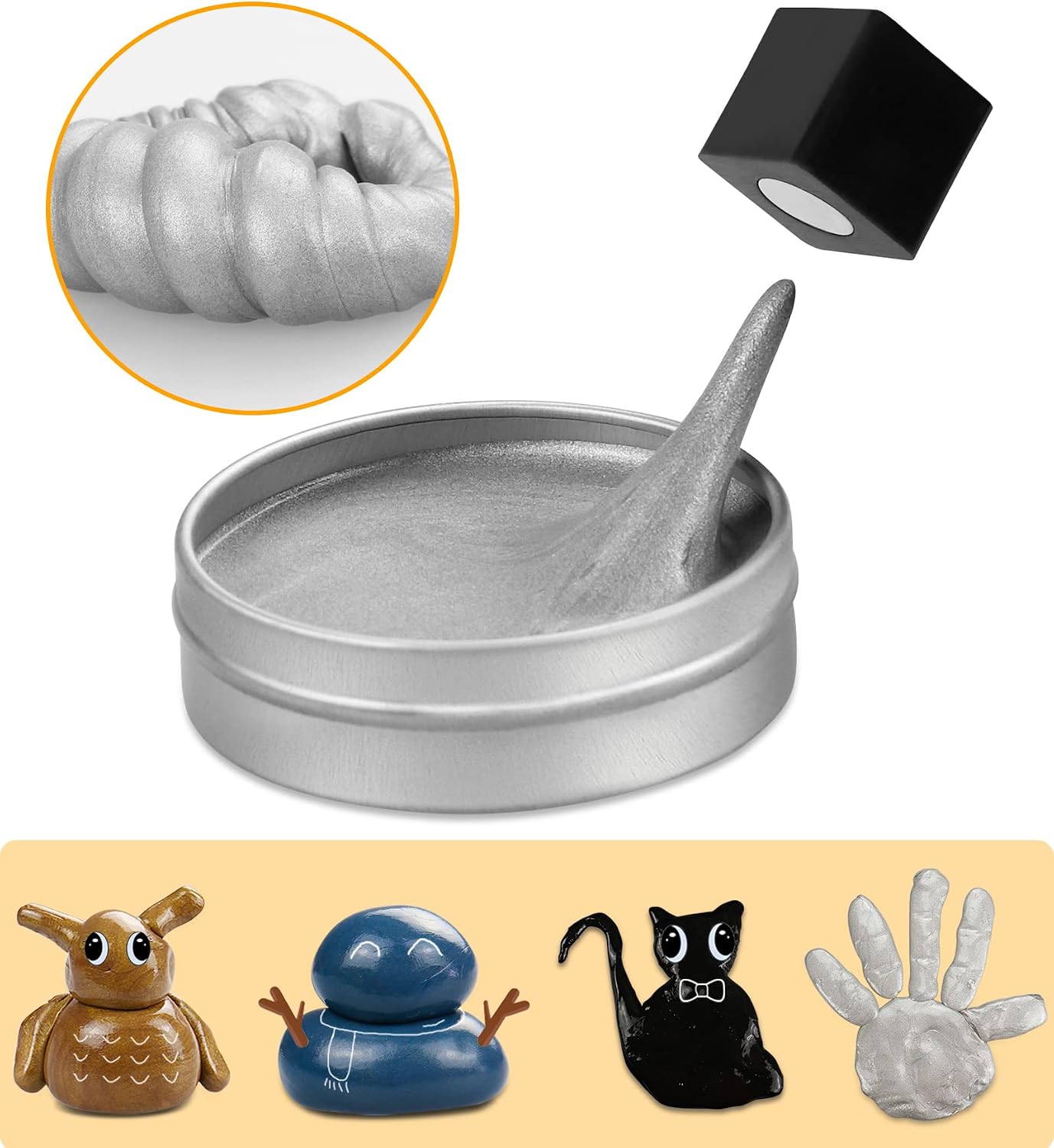 Arfun Magnetic Slime Putty, Soft Magic Slime Hand Therapy Putty Fidget Game Stress Relief Thinking Educational Toy with Upgraded Magnet Gift for Boys Girls Adults (Silver)
