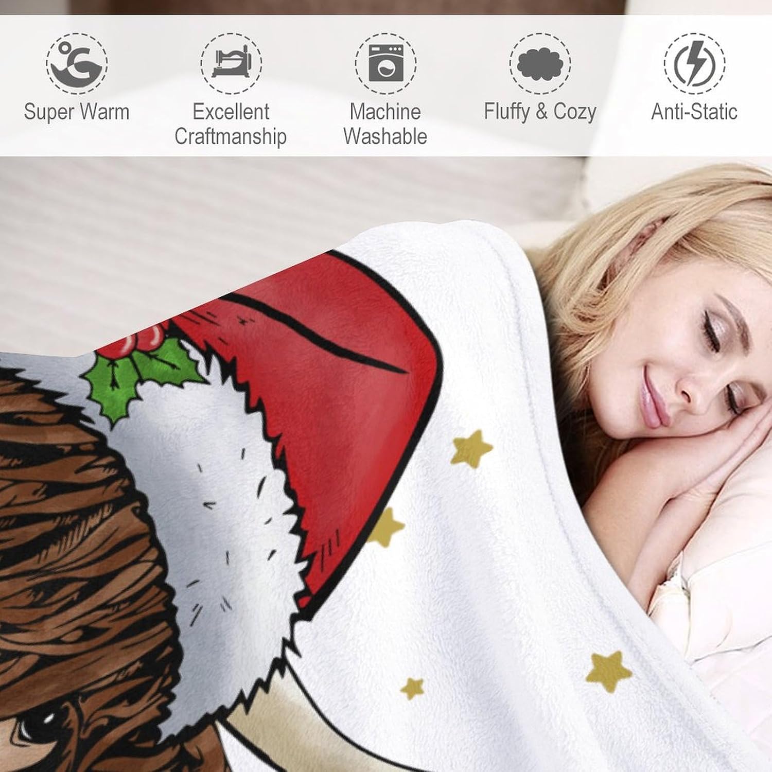 Mooey Christmas Cow Blanket, 50"x40"Highland Cow Plush Gifts for Kids Xmas Santa Throw Blanket for Girls Boys, Gingerbread Tree Snowflake Blankets Lightweight Flannel Throw for Sofa Pet Bed Couch Car