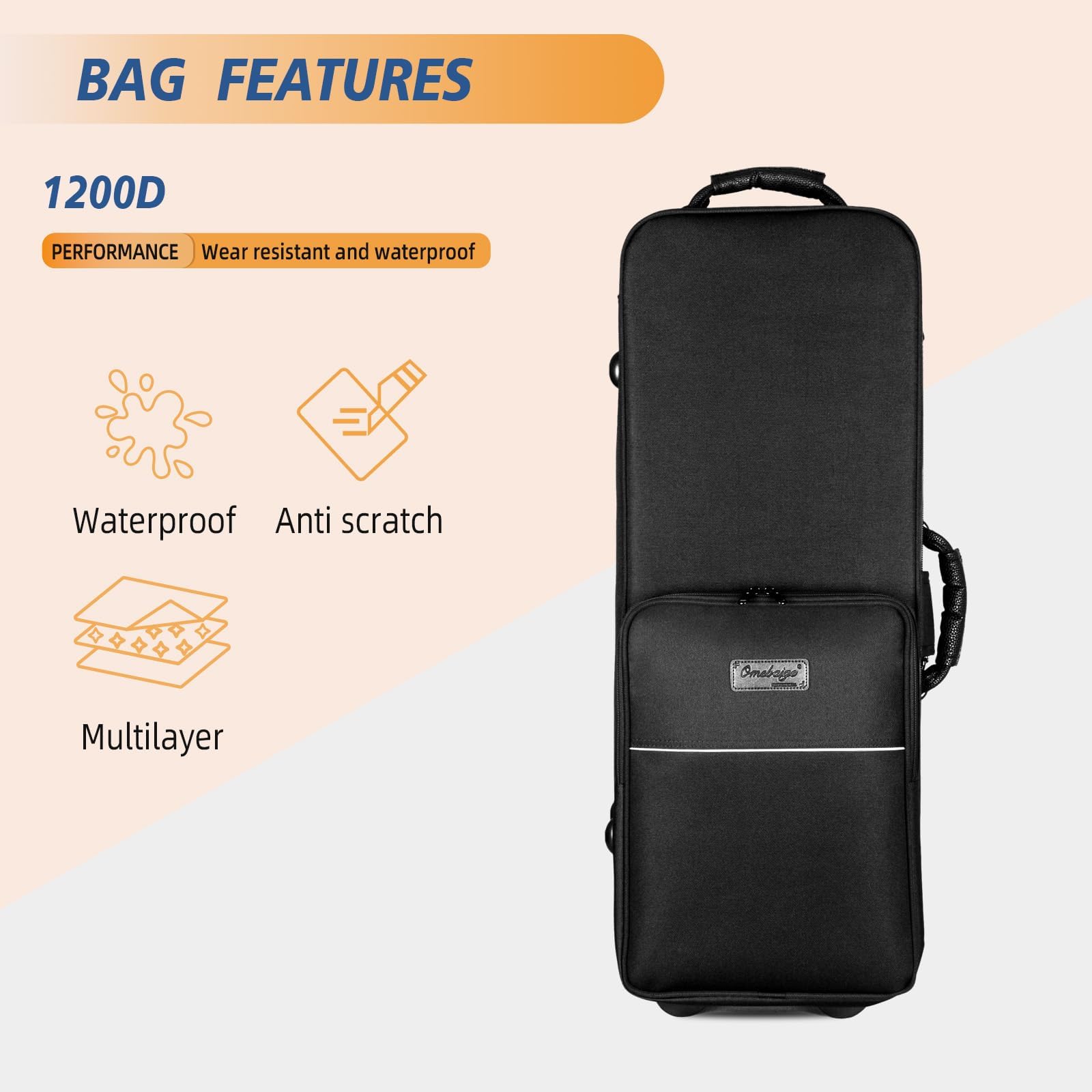 Omebaige Tenor Saxophone Case With Wheels, Tenor Sax Roller Bag, Tenor Sax Backpack, Thicken Padded Shoulder Strap, Handle Strap Sax Accessories Carrying Bag