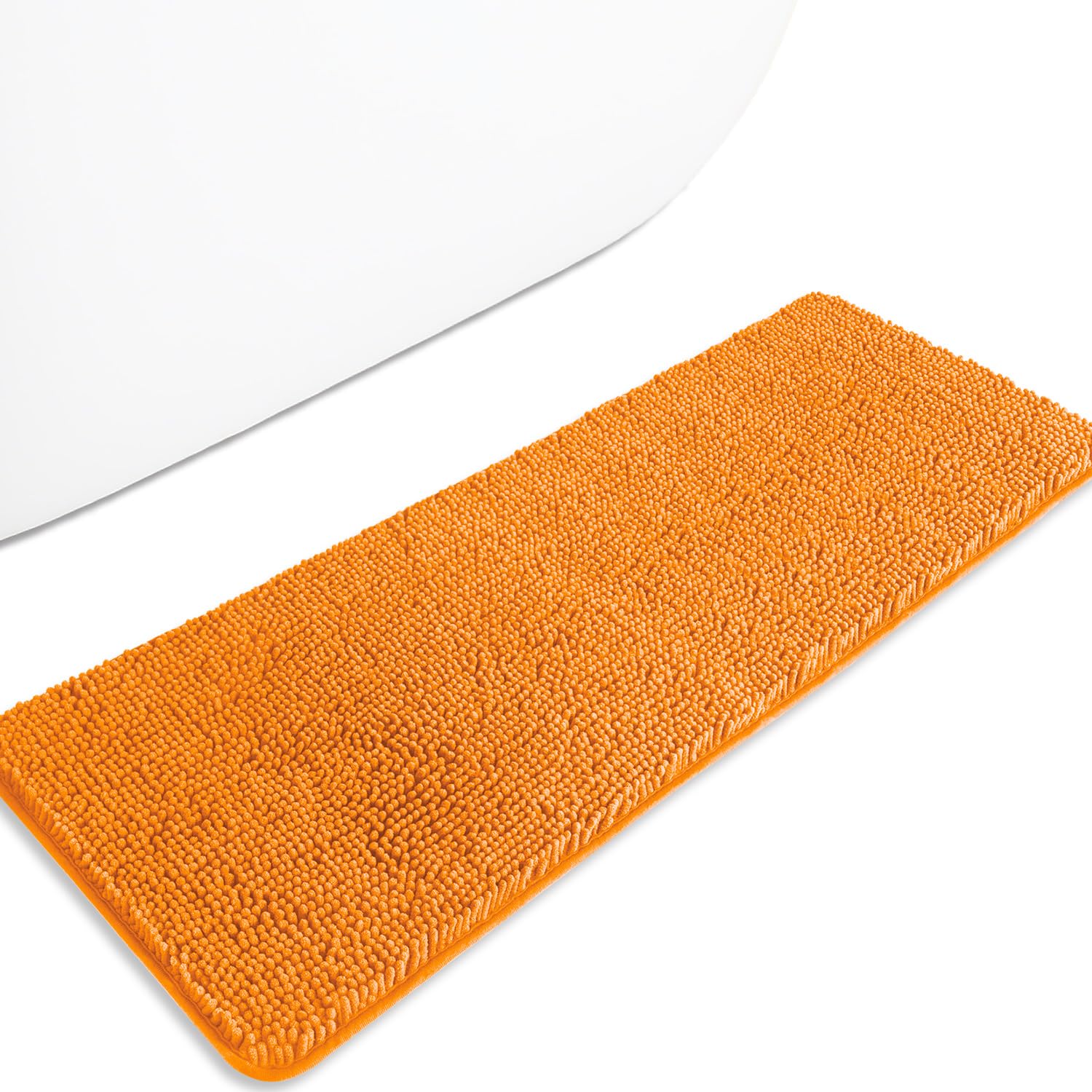 PureSwan Orange 47 x 17 Bathroom Rugs – Absorbent and Washable Bath Mat, Non-Slip, Thick Soft Chenille Bath Rugs for Bathroom Floor, Shower, Sink