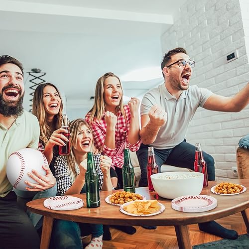 Miniatura 3 de 200 platos de papel de béisbol desechables de 9 y 7 pulgadas, platos desechables para fiesta de béisbol, bandejas para servir béisbol para día de