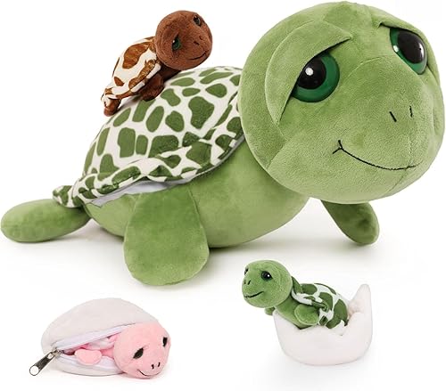 Vista 258 de Juego de 7 juguetes de peluche de dragón verde gigante de 21.7 pulgadas, animal de peluche con 4 bebés y 2 huevos, dinosaurios de peluche para niños