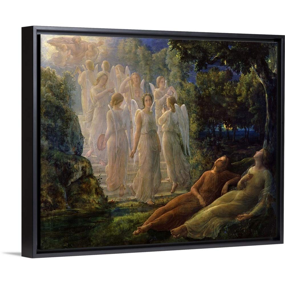 The Angel and The Mother, 19th c Black Floating Frame Canvas Art, 16"x13"x1.75"
