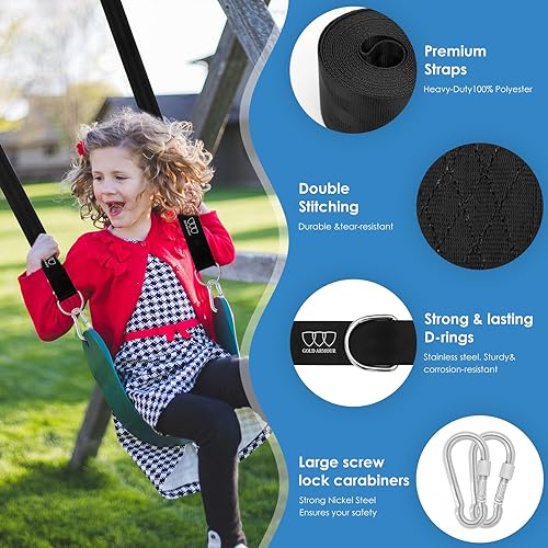 Miniatura 6 de Gold Armour Kit de correas colgantes para columpio de árbol, correa de árbol resistente para columpio, hamaca doble, hamaca individual, accesorios