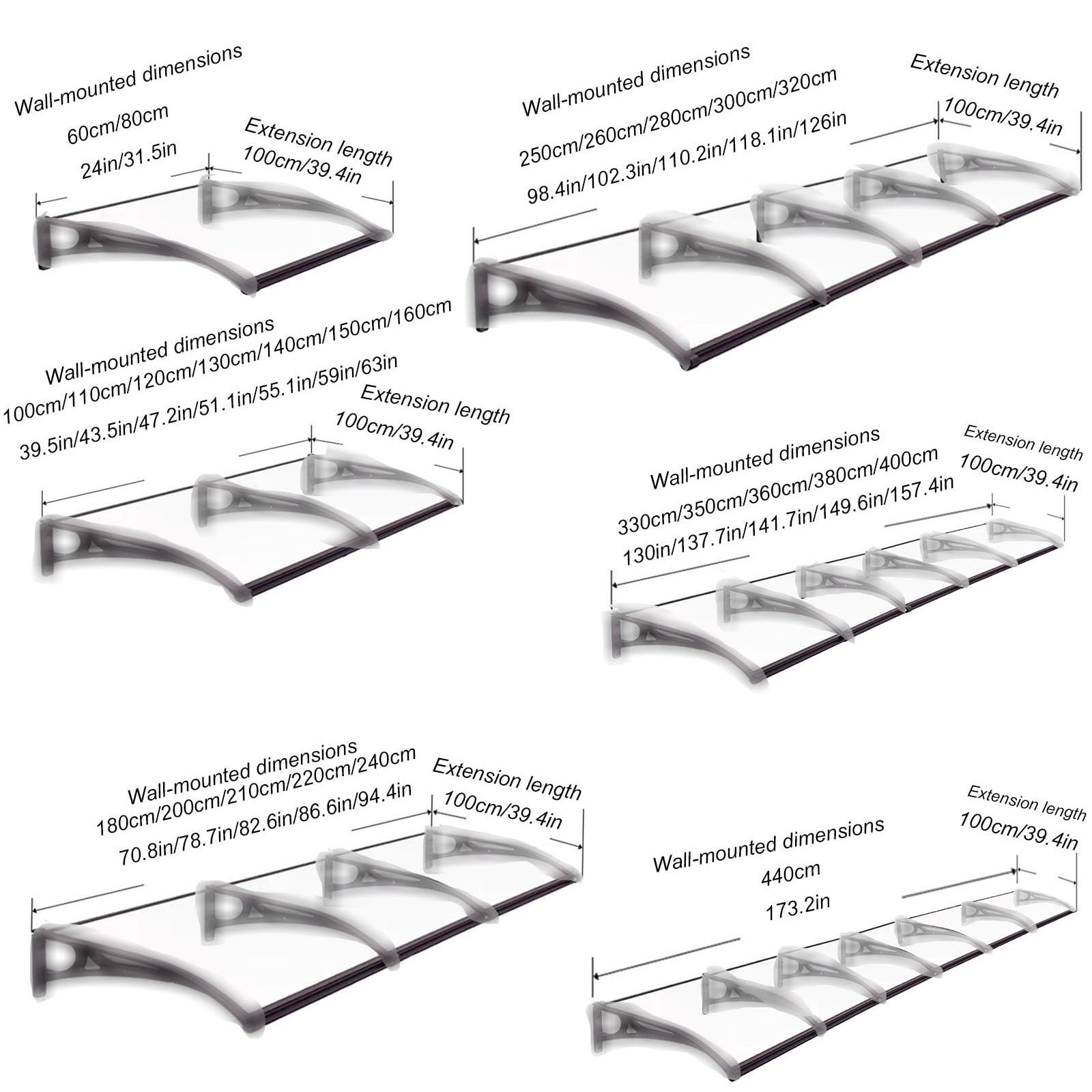 Tenda da sole per esterni e patio, protezione UV e pioggia, per porte anteriori/finestre, design trasparente (100 x 250 cm), copertura resistente per uso esterno