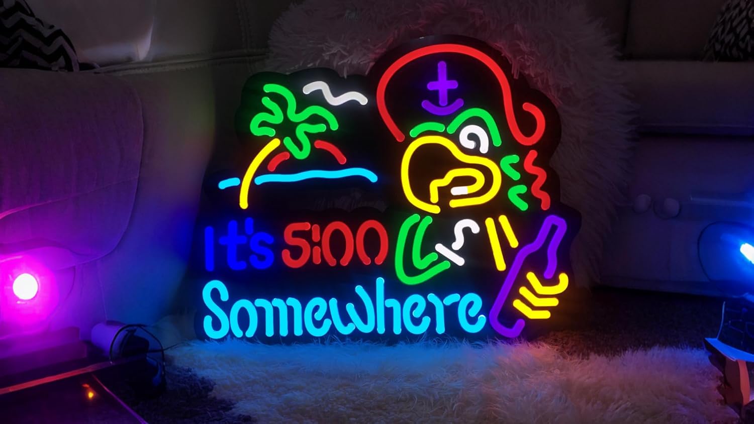 Jigsaw Puzzle 40 pcs ITS 5 :00 FIVE OCLOCK SOMEWHERE Neon LED Light Sign, Man Cave Men LED, Home Wall Gifts, Decorations, Palm Tree, Beach, Sun, Tiki Bar, Garage, Accessories, Cart, Party, Bedroom, - Image 2