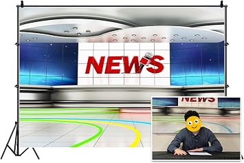 Leyiyi 5x3ft News Broadcast Hall Backdrop Microphone TV Show Record Recetation Desk Program Front Table Advertising Billboard Photo Background Business Study Portrait Studio Prop Vinyl Wallpaper