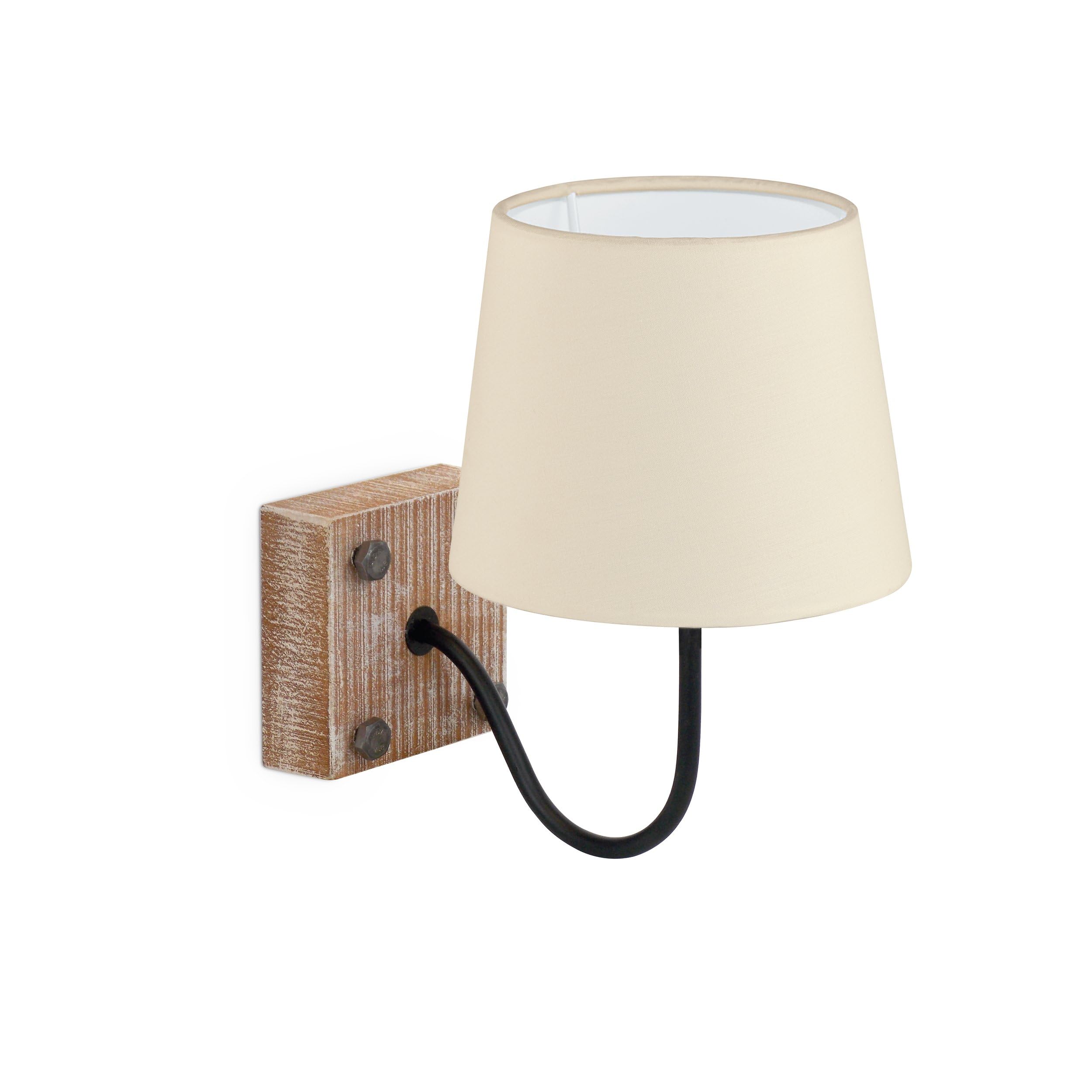 EGLO Wall Light, Indoor Wall Light, Bedroom Lamp, Wood, Steel in Black, Textile in White, E14 Socket