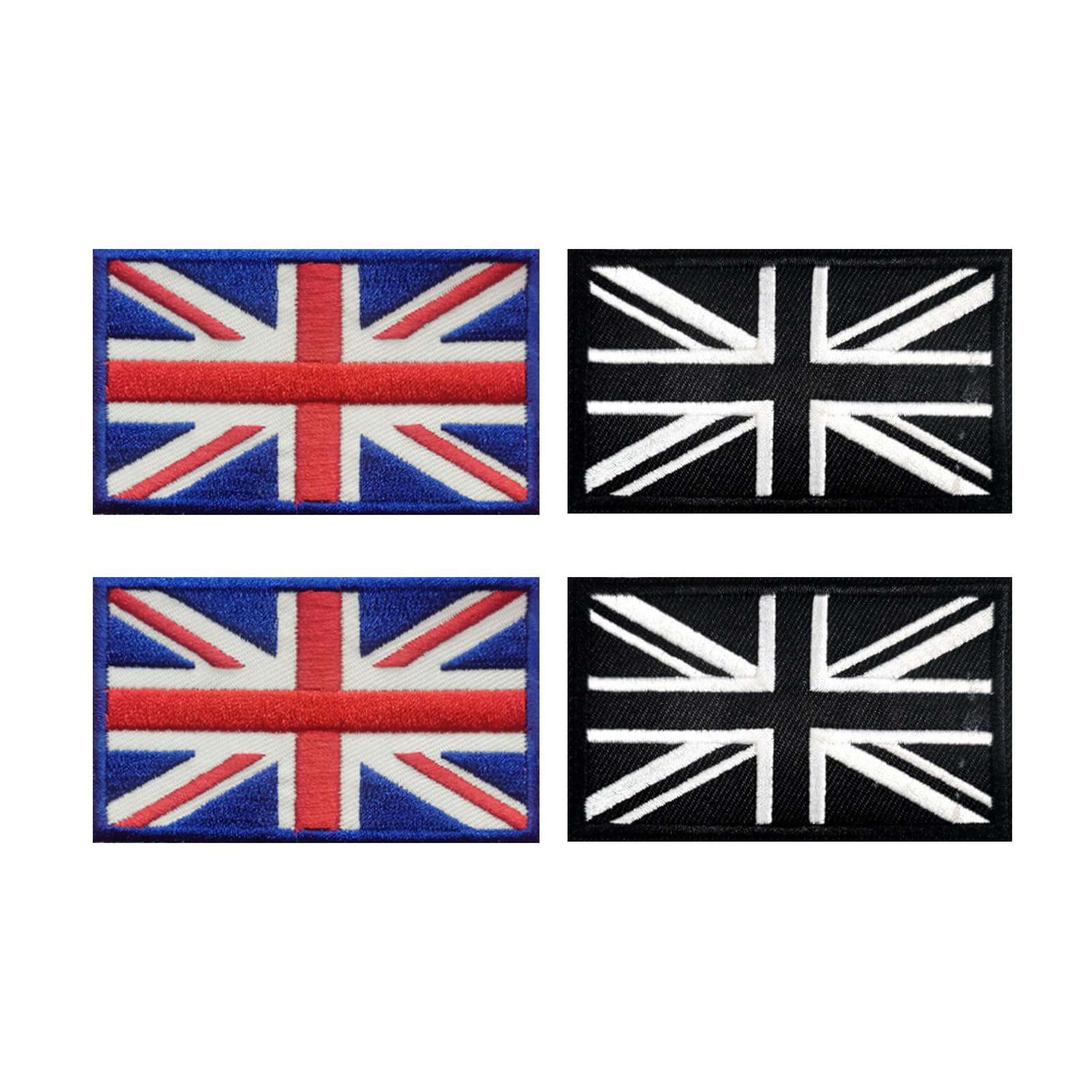 4pcs British Union Jack Patch UK Flag，Hook and Loop Design for Military Uniform, Bags, Hats (8×5CM)