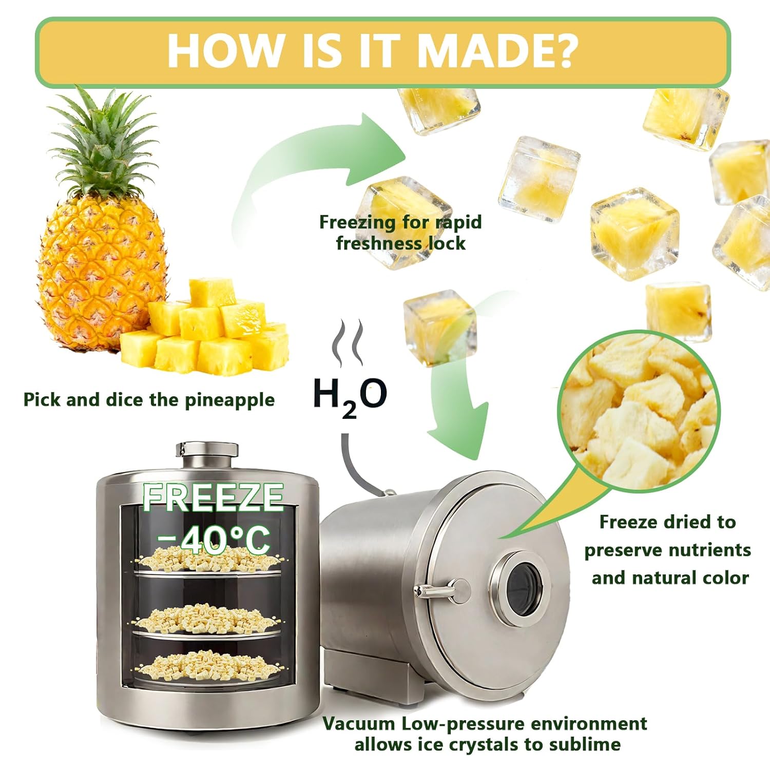 QZLGD Freeze Dried Pineapple, Freeze Dried Fruit, frozen Pineapple Pieces, 9.52oz/270g, No Added Sugar, for Baking or Adding to Breakfast Cereal, Milkshakes