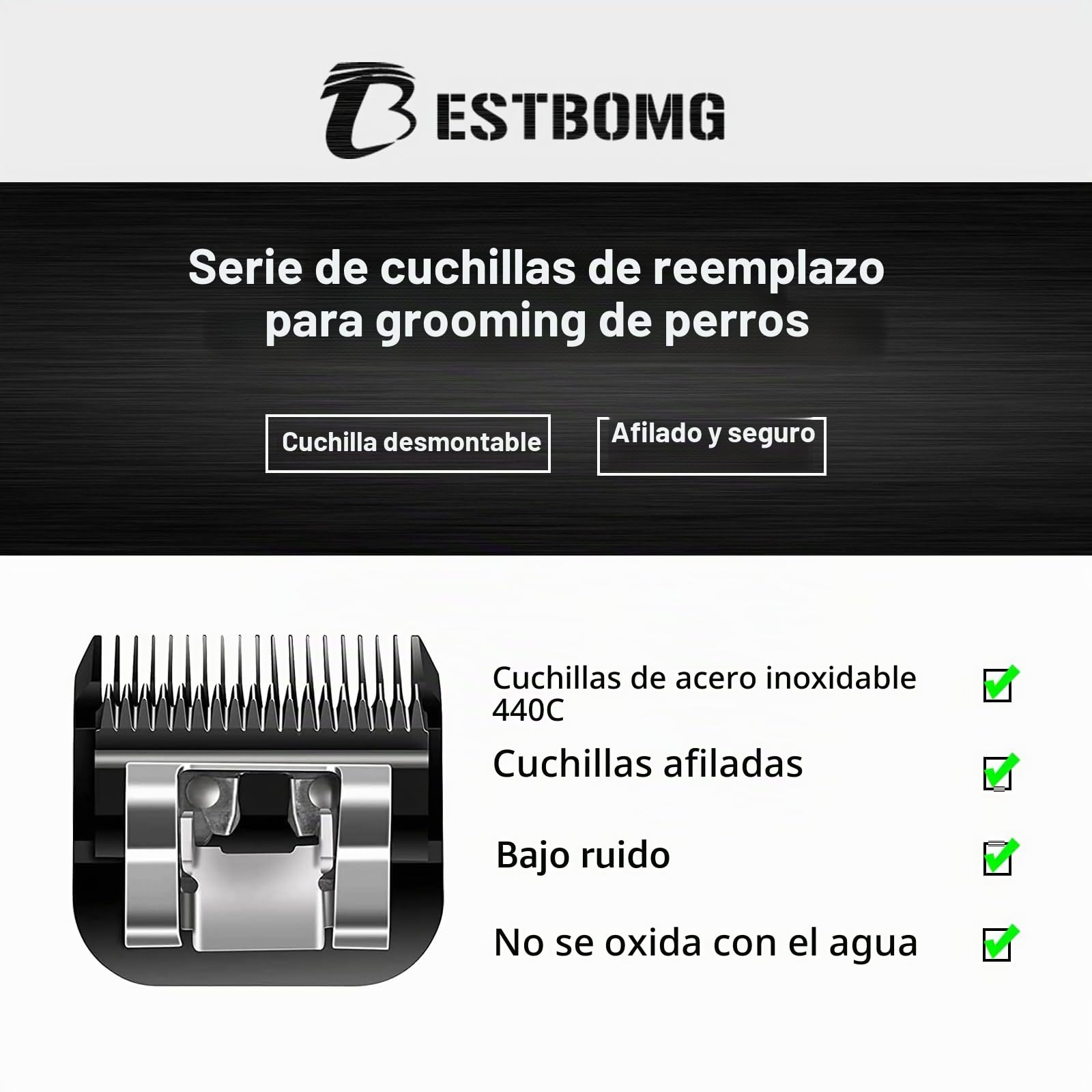 Cuchilla de repuesto para aseo de perros, compatible con las series Heiniger/MOSER Max45 /Andis/Oster A5/Wahl 10KM Series Recortadora para perros, tamaño 10 1/16" (1,5 mm), longitud de corte, 2