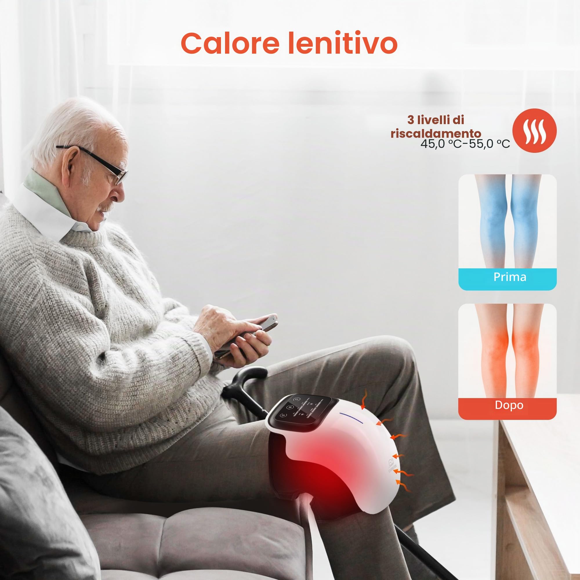 Snailax Massaggiatore per ginocchia con luce rossa e calore, Wireless massaggiatore per ginocchio con 3 temperature | 3 modalità di massaggio con vibrazione | Laser e infrarossi | Batteria potente