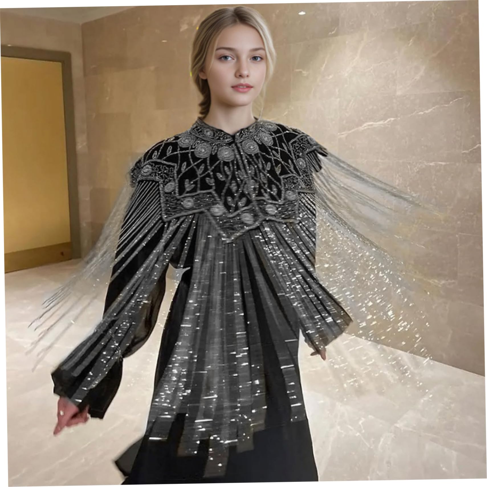 Châle perlé – Châle à paillettes vintage à franges des années 1920, pour réception de mariage, événements formels